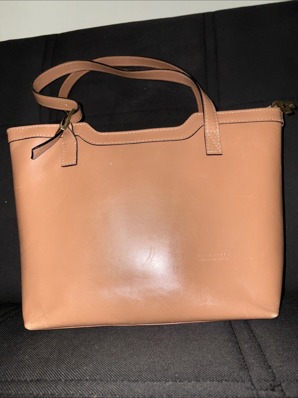 Vera Pelle Smooth Leather Tote in Nude Tan